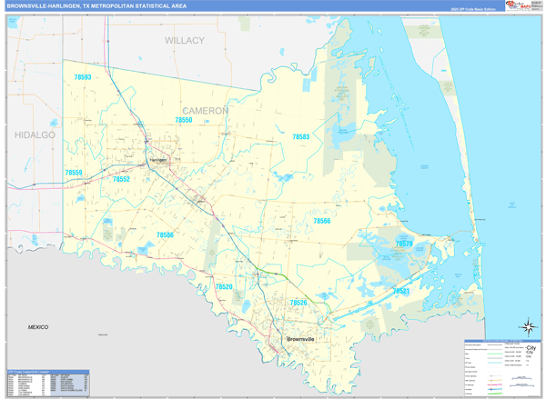 Brownsville-Harlingen Metro Area Wall Map Basic Style
